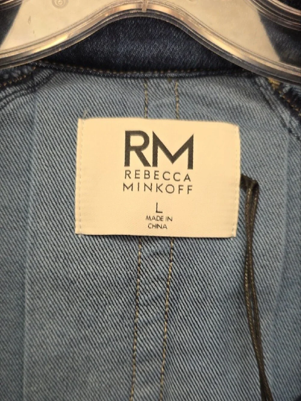 RM Rebecca Minkoff Double Breasted Cropped Denim Trench Jacket Sz LG NEW